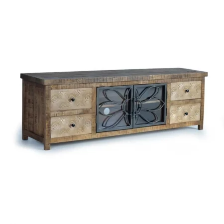 Mueble TV Madera Mango 4 Cajones + 2 Puertas Cristal cMetal 170x40x55 Cm - Giner y Colomer (7)