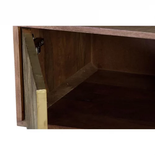 Mueble TV Madera Mango Cajones y Puerta Repujados Lámina Bronce 2 Puertas + 1 Cajón 140x40x46 Cm - Giner y Colomer (4)