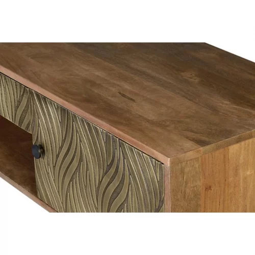 Mueble TV Madera Mango Cajones y Puerta Repujados Lámina Bronce 2 Puertas + 1 Cajón 140x40x46 Cm - Giner y Colomer (5)