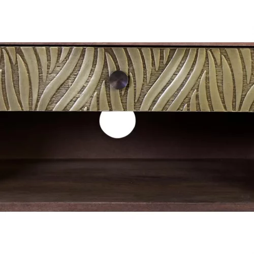 Mueble TV Madera Mango Cajones y Puerta Repujados Lámina Bronce 2 Puertas + 1 Cajón 140x40x46 Cm - Giner y Colomer (8)