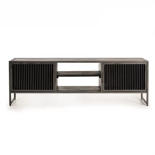 Mueble TV Madera Mango Color Negro y Metal 170x40x56 Cm - Giner y Colomer (1)