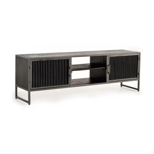 Mueble TV Madera Mango Color Negro y Metal 170x40x56 Cm - Giner y Colomer (2)