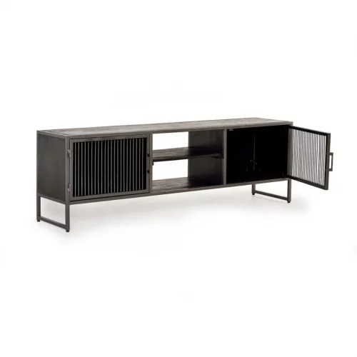 Mueble TV Madera Mango Color Negro y Metal 170x40x56 Cm - Giner y Colomer (6)