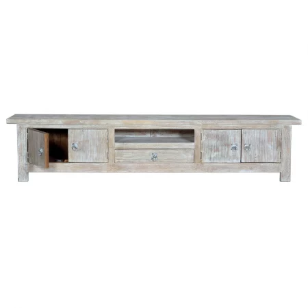 Mueble TV Madera Mango Decapado Blanco 4 Puertas + 1 Cajón 230x42x50 Cm - Giner y Colomer (1)