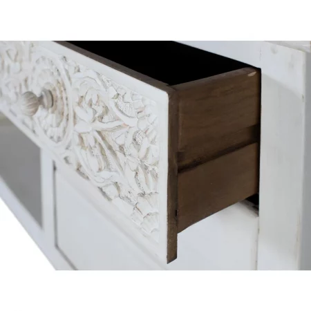 Mueble TV Madera Mango Decapado Blanco Tallado 6 Cajones + 1 Estante 180x40x70 - Giner y Colomer (3)