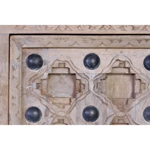 Mueble TV Madera Mango Macizo Detalles Bronce 2 Puertas Colección Bakhra Natural 160x40x70 Cm - Giner y Colomer (1)
