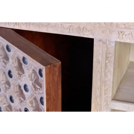 Mueble TV Madera Mango Macizo Detalles Bronce 2 Puertas Colección Bakhra Natural 160x40x70 Cm - Giner y Colomer (3)