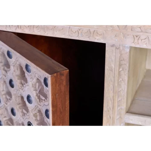 Mueble TV Madera Mango Macizo Detalles Bronce 2 Puertas Colección Bakhra Natural 160x40x70 Cm - Giner y Colomer (3)