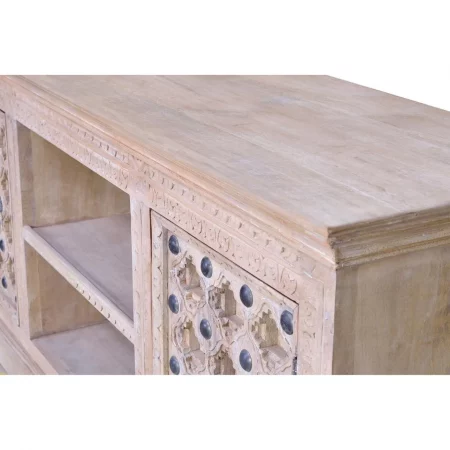 Mueble TV Madera Mango Macizo Detalles Bronce 2 Puertas Colección Bakhra Natural 160x40x70 Cm - Giner y Colomer (4)