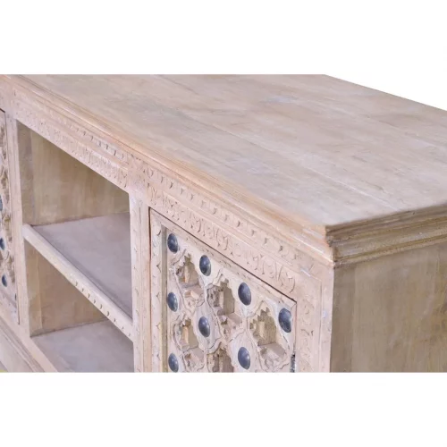 Mueble TV Madera Mango Macizo Detalles Bronce 2 Puertas Colección Bakhra Natural 160x40x70 Cm - Giner y Colomer (4)
