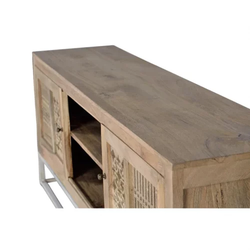 Mueble TV Madera Mango Natural Base Metal 2 Puertas + 1 Estante Colección Style 160x40x65 Cm - Giner y Colomer (1)