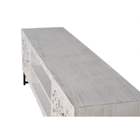 Mueble TV Madera Mango Tallado a Mano 2 Puertas + 1 Estante Patas Metal Colección Mykonos 177x47x62 Cm - Giner y Colomer (4)