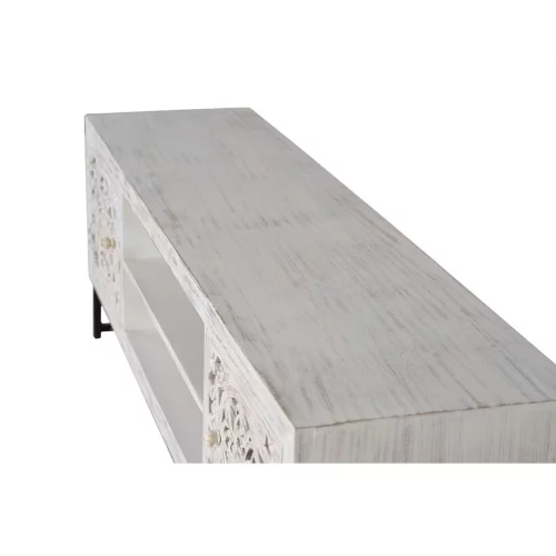 Mueble TV Madera Mango Tallado a Mano 2 Puertas + 1 Estante Patas Metal Colección Mykonos 177x47x62 Cm - Giner y Colomer (4)
