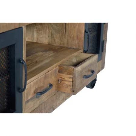 Mueble TV Madera Mango cRuedas Estilo Industrial 2 Puertas + 2 Cajones Colección Ireland 150x38x60 Cm - Giner y Colomer (5)