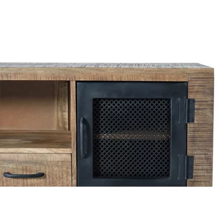 Mueble TV Madera Mango cRuedas Estilo Industrial 2 Puertas + 2 Cajones Colección Ireland 150x38x60 Cm - Giner y Colomer (6)
