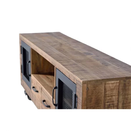 Mueble TV Madera Mango cRuedas Estilo Industrial 2 Puertas + 2 Cajones Colección Ireland 150x38x60 Cm - Giner y Colomer (8)
