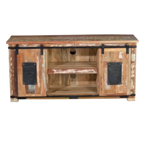 Mueble TV Madera Reciclada 2 Puertas Correderas 130x40x62 Cm - Giner y Colomer (1)
