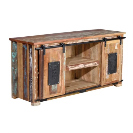 Mueble TV Madera Reciclada 2 Puertas Correderas 130x40x62 Cm - Giner y Colomer (3)