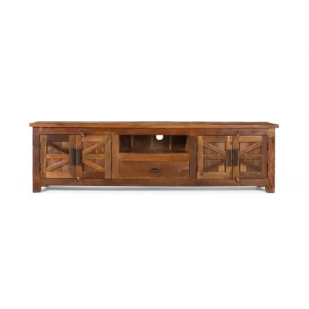 Mueble TV Madera Reciclada 4 Puertas Nogal 220x40x60 Cm - Giner y Colomer (2)