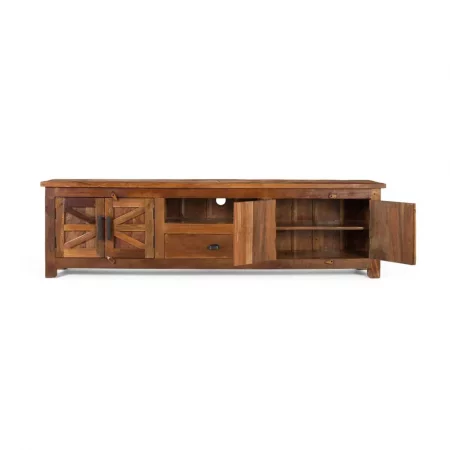 Mueble TV Madera Reciclada 4 Puertas Nogal 220x40x60 Cm - Giner y Colomer (3)