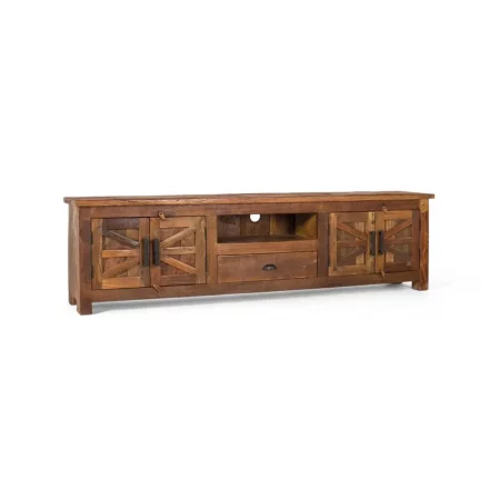 Mueble TV Madera Reciclada 4 Puertas Nogal 220x40x60 Cm - Giner y Colomer (5)