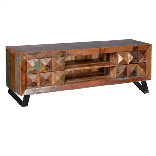 Mueble TV Madera Reciclada Patas Metal 4 cajones + 1 Estante Colección Diamante Reciclado 150x40x55 Cm - Giner y Colomer (1)