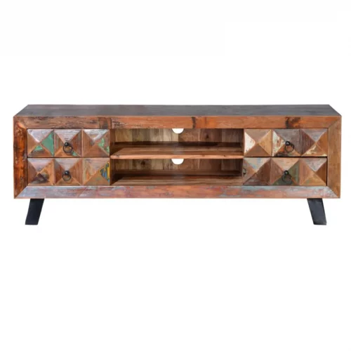 Mueble TV Madera Reciclada Patas Metal 4 cajones + 1 Estante Colección Diamante Reciclado 150x40x55 Cm - Giner y Colomer (2)
