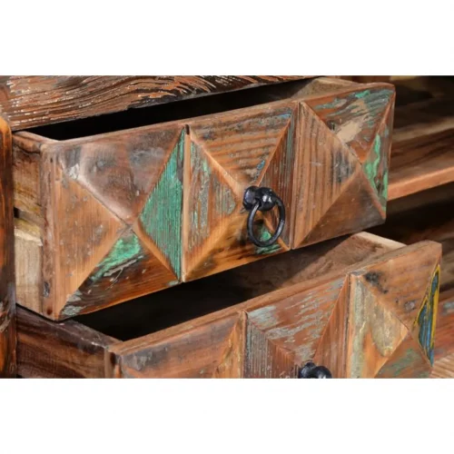 Mueble TV Madera Reciclada Patas Metal 4 cajones + 1 Estante Colección Diamante Reciclado 150x40x55 Cm - Giner y Colomer (4)