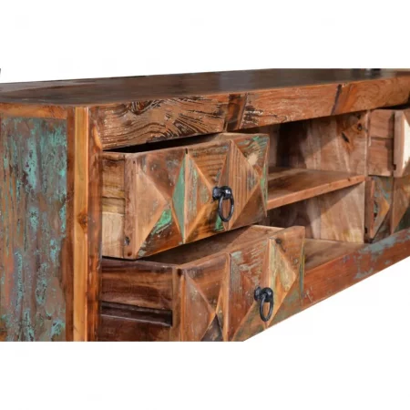 Mueble TV Madera Reciclada Patas Metal 4 cajones + 1 Estante Colección Diamante Reciclado 150x40x55 Cm - Giner y Colomer (5)