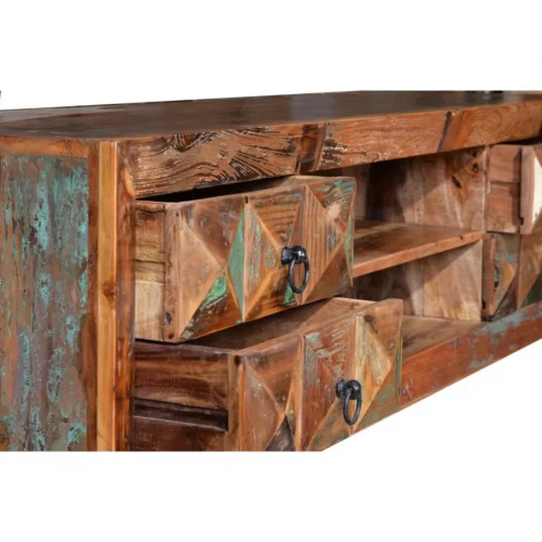 Mueble TV Madera Reciclada Patas Metal 4 cajones + 1 Estante Colección Diamante Reciclado 150x40x55 Cm - Giner y Colomer (5)