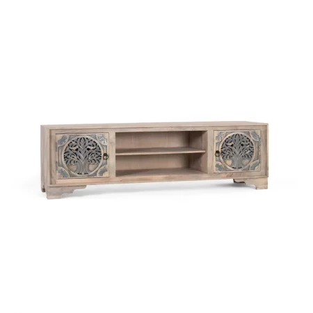 Mueble TV Madera de Mango Color Natural 180x40x55 Cm - Giner y Colomer (2)