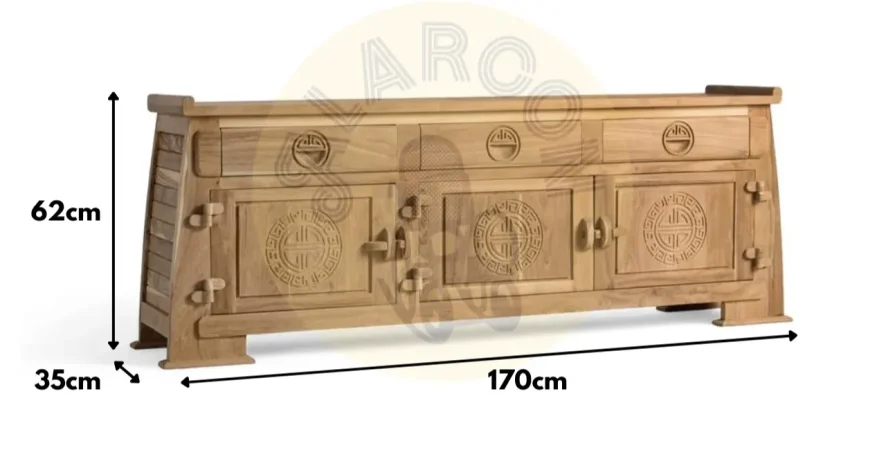 Mueble TV Madera de Teca Maciza Natural 170x35x62 Cm - Giner y Colomer (3)