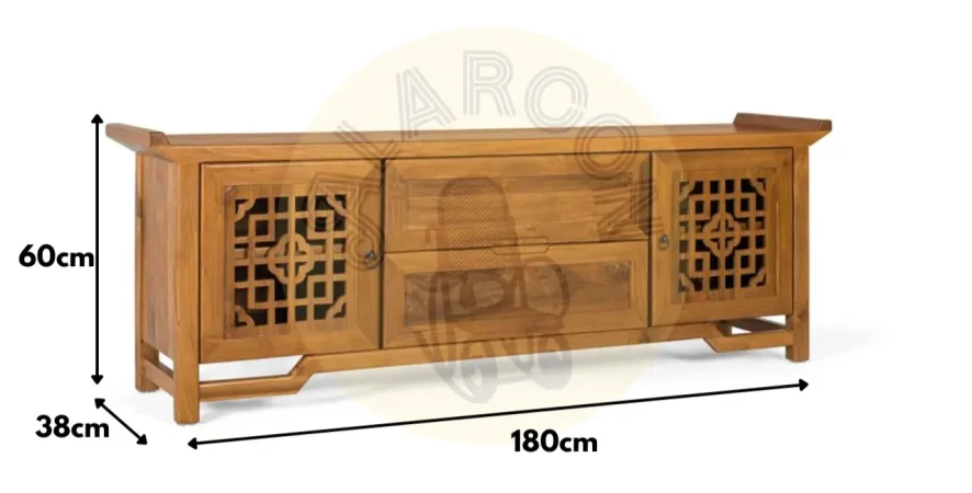 Mueble TV Madera de Teca Maciza Natural 180x38x60 Cm - Giner y Colomer (2)