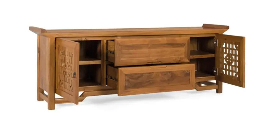 Mueble TV Madera de Teca Maciza Natural 180x38x60 Cm - Giner y Colomer (3)