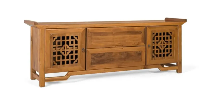 Mueble TV Madera de Teca Maciza Natural 180x38x60 Cm - Giner y Colomer (5)