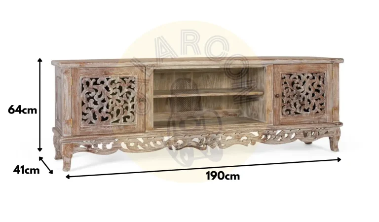 Mueble TV Madera de Teca Natural 190x42x64 Cm - Giner y Colomer (1)