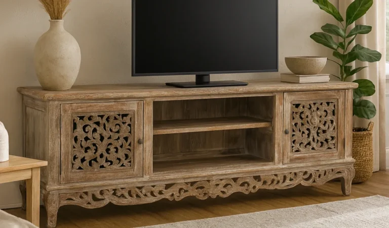 Mueble TV Madera de Teca Natural 190x42x64 Cm - Giner y Colomer (2)