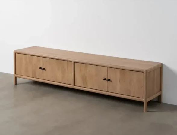 Mueble TV bajo de madera de mango con 4 puertas 45x27,5 cm y patas de 10 cm-MOVIL (4)