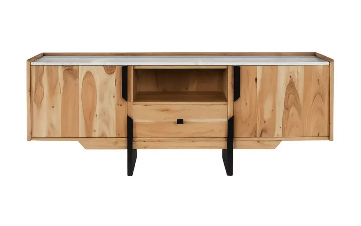 Mueble TV de Madera de Acacia y Mármol Blanco - 145x40x54 cm-MOVIL (1)
