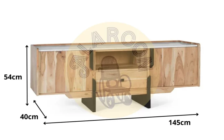 Mueble TV de Madera de Acacia y Mármol Blanco - 145x40x54 cm-MOVIL (2)