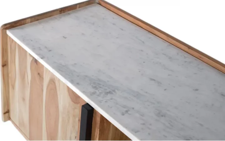 Mueble TV de Madera de Acacia y Mármol Blanco - 145x40x54 cm-MOVIL (5)