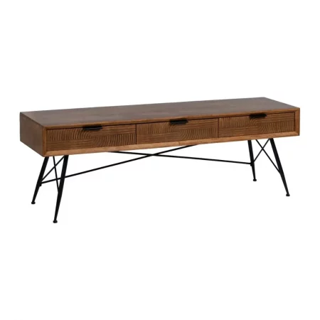 Mueble TV de Madera de Caucho y Metal Marrón y Negro 3 Cajones - Ixia (3)