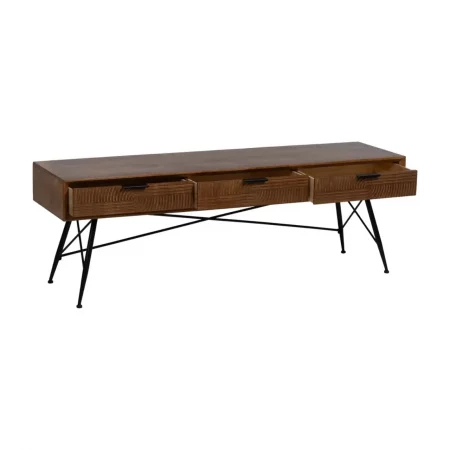 Mueble TV de Madera de Caucho y Metal Marrón y Negro 3 Cajones - Ixia (4)