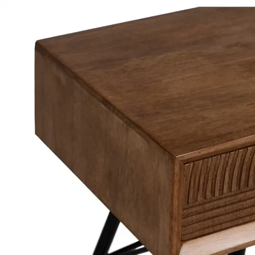 Mueble TV de Madera de Caucho y Metal Marrón y Negro 3 Cajones - Ixia (5)
