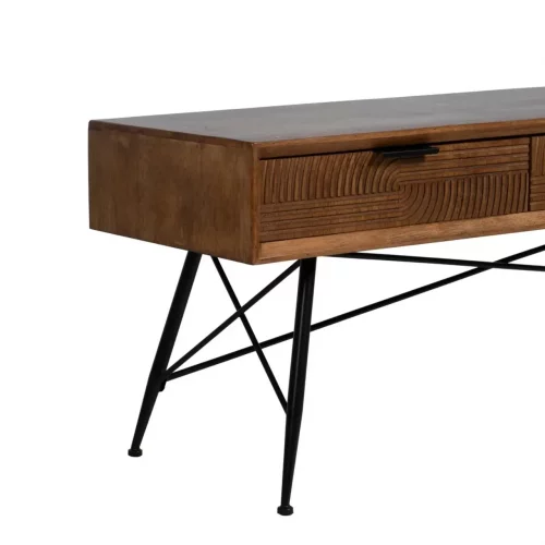 Mueble TV de Madera de Caucho y Metal Marrón y Negro 3 Cajones - Ixia (9)