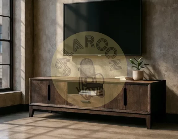 Mueble TV de madera de mango con 2 puertas y cajón central – 180 cm-MOVIL (3)