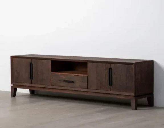 Mueble TV de madera de mango con 2 puertas y cajón central – 180 cm-MOVIL (9)