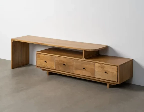 Mueble TV de madera de mango con módulos y cajones – 160x40x50 cm y 145x40x35 cm-MOVIL (4)