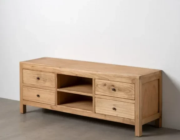 Mueble TV de madera mindi con 4 cajones y 2 estantes – 44,5x15 cm, patas 10 cm-MOVIL (11)