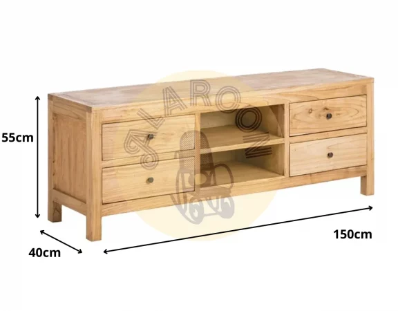 Mueble TV de madera mindi con 4 cajones y 2 estantes – 44,5x15 cm, patas 10 cm-MOVIL (2)